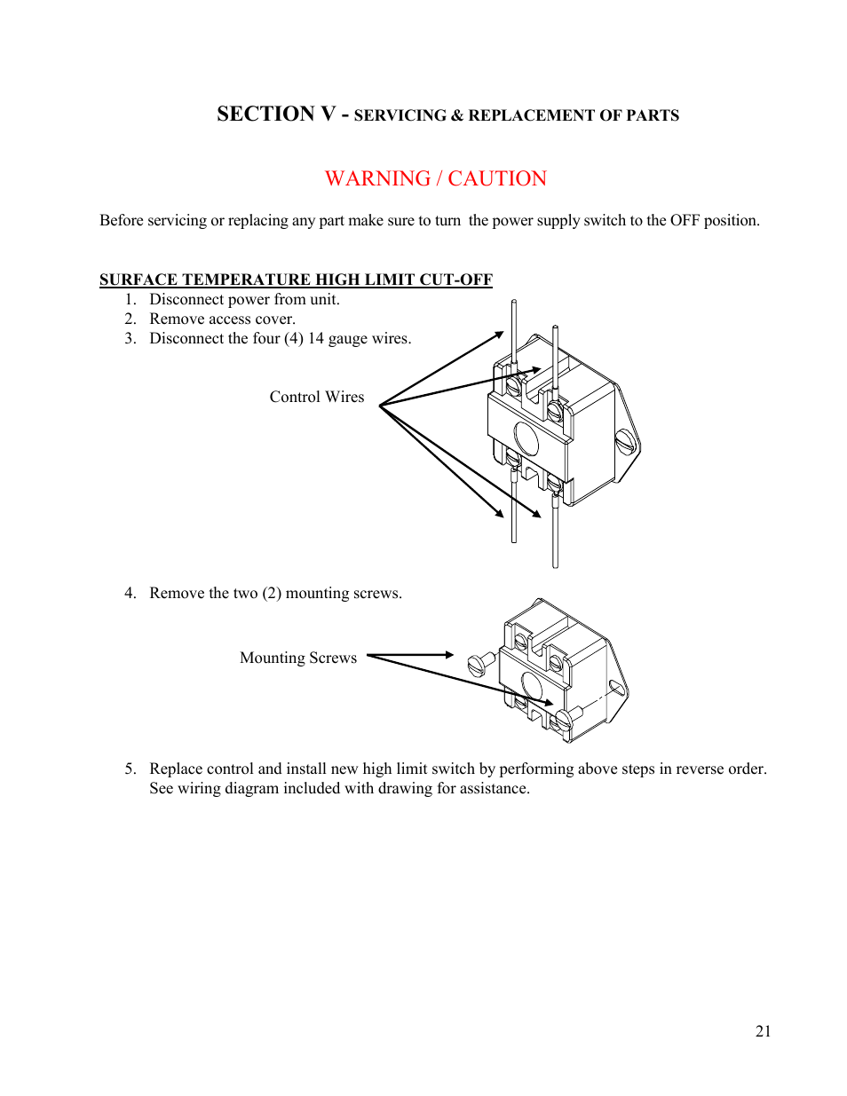 Warning / caution | Hubbell Electric Heater Company V15 User Manual | Page 21 / 29