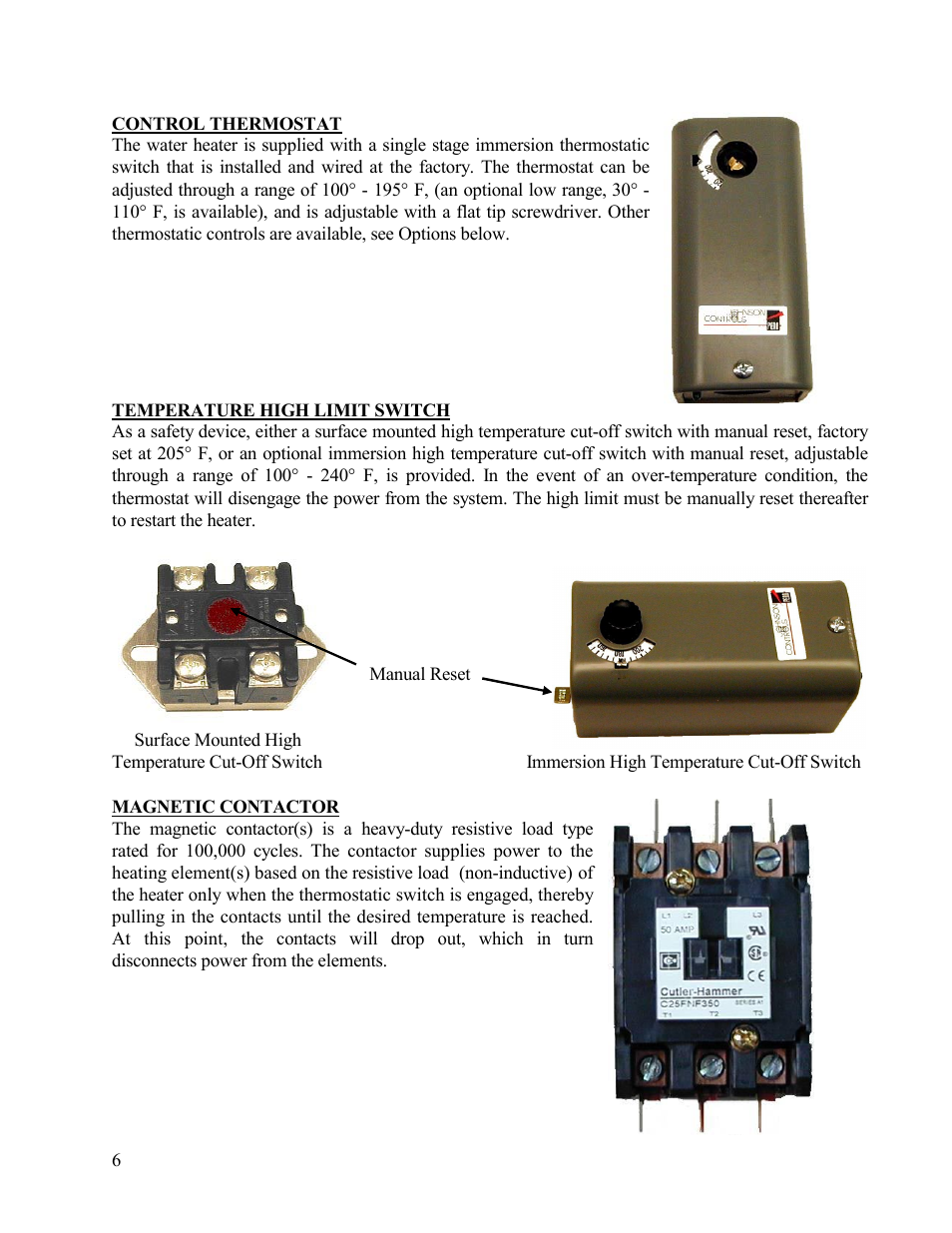 Magnetic contactor | Hubbell Electric Heater Company V15 User Manual | Page 6 / 29