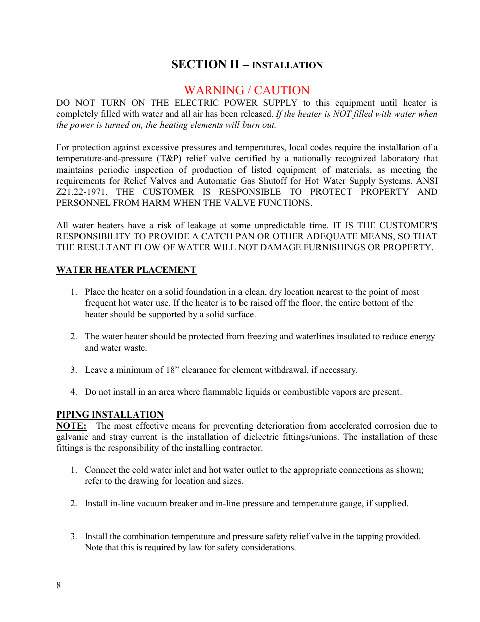 Warning / caution | Hubbell Electric Heater Company E User Manual | Page 8 / 23