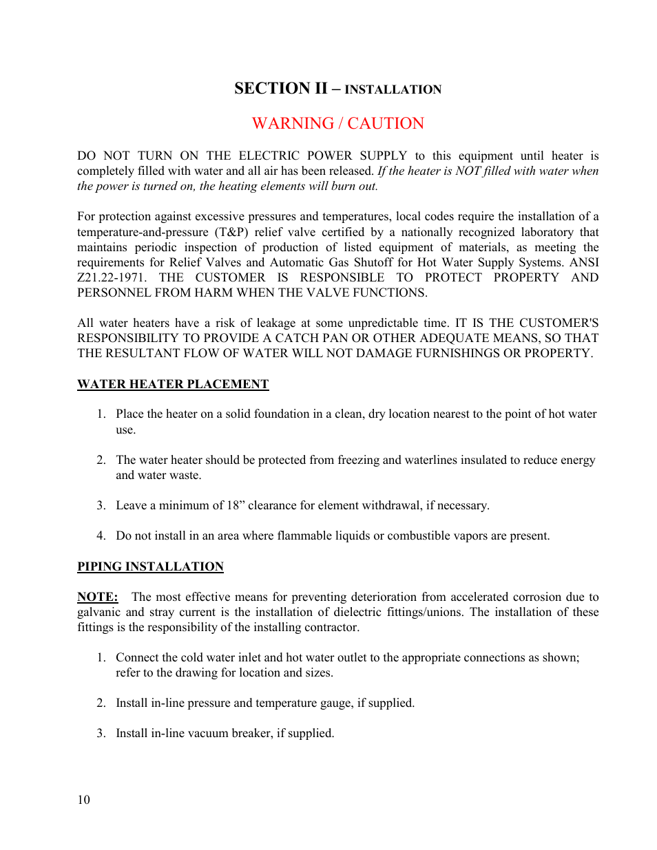 Warning / caution | Hubbell Electric Heater Company V20 User Manual | Page 10 / 27
