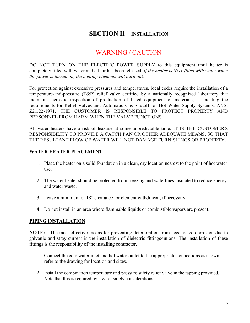 Warning / caution | Hubbell Electric Heater Company D User Manual | Page 9 / 24