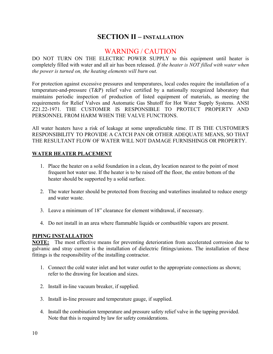 Warning / caution | Hubbell Electric Heater Company " SE " User Manual | Page 10 / 25