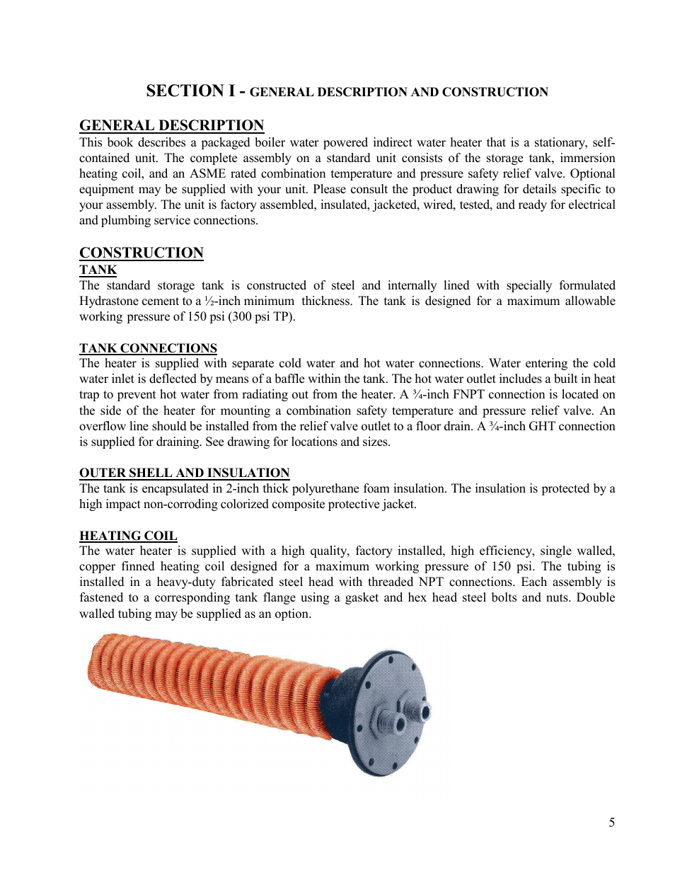 General description, Construction, Tank | Outer shell and insulation | Hubbell Electric Heater Company T User Manual | Page 5 / 26