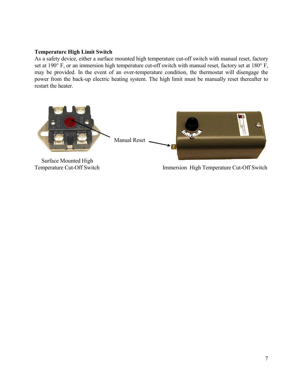 Temperature high limit switch | Hubbell Electric Heater Company T User Manual | Page 7 / 26