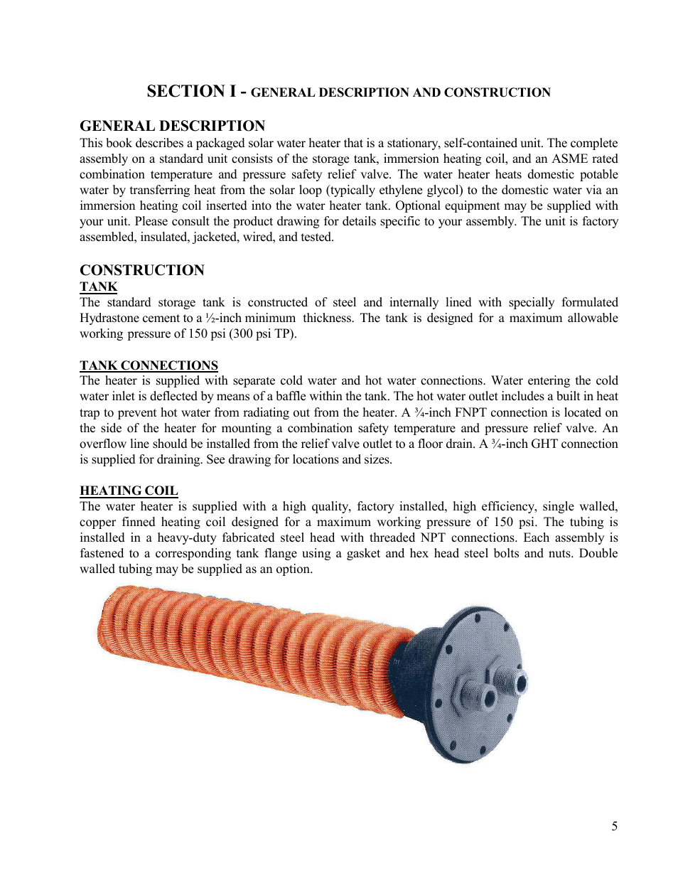 General description, Construction, Tank | Hubbell Electric Heater Company SLN User Manual | Page 5 / 22