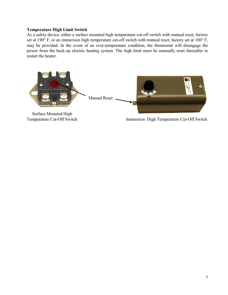 Temperature high limit switch | Hubbell Electric Heater Company SLN User Manual | Page 7 / 22