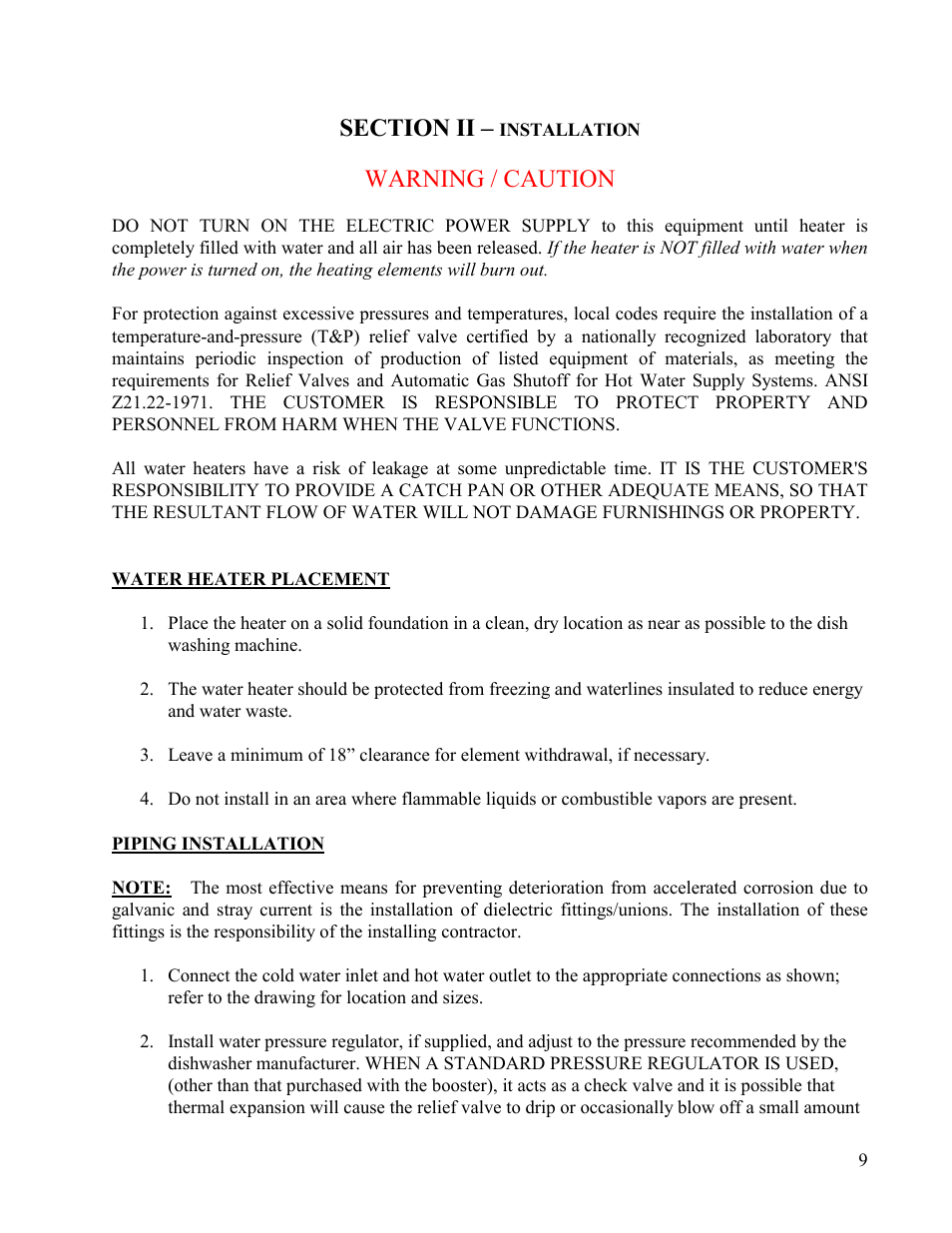 Warning / caution | Hubbell Electric Heater Company B User Manual | Page 9 / 25