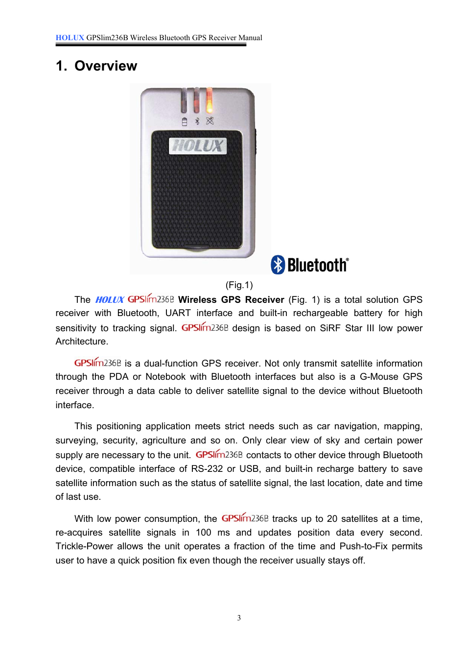 Overview | Holux 236B User Manual | Page 4 / 19