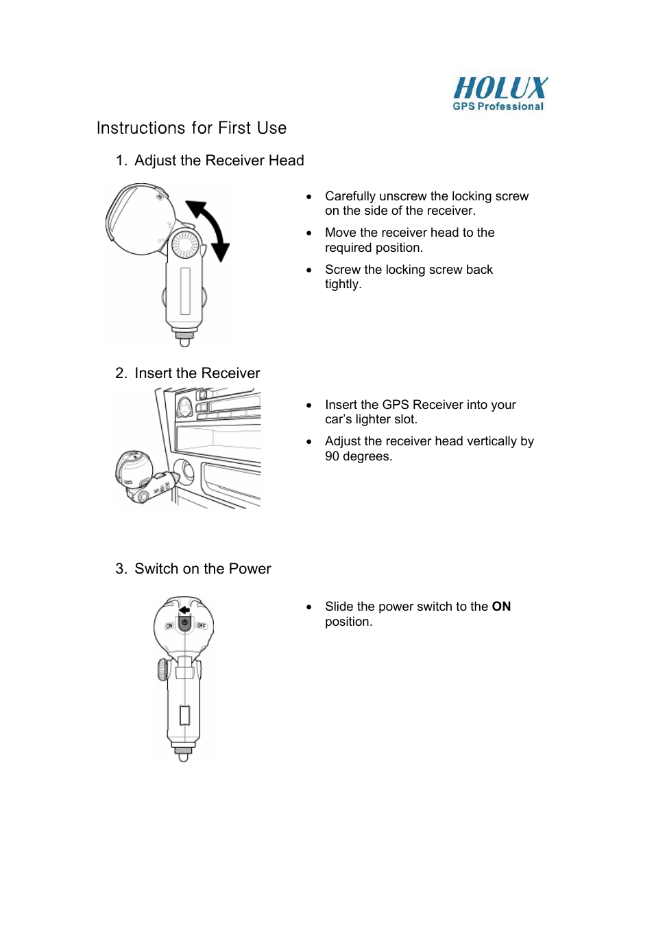 Instructions for first use | Holux GR-239 User Manual | Page 2 / 4