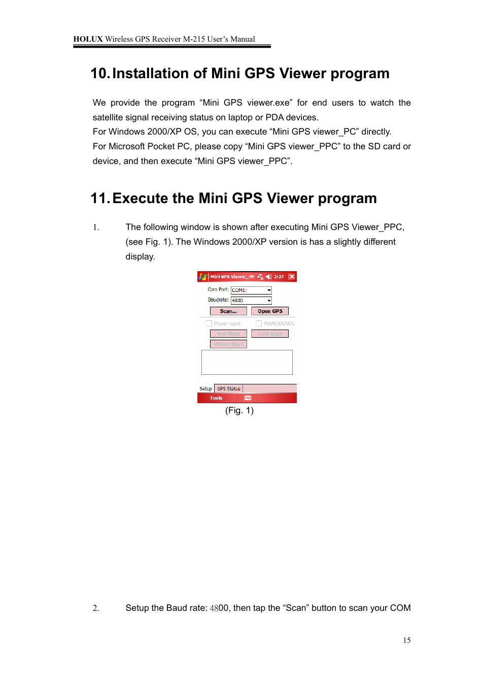 Installation of mini gps viewer program, Execute the mini gps viewer program | Holux M-215 User Manual | Page 15 / 18