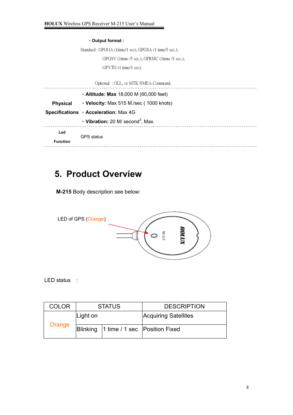 Product overview | Holux M-215 User Manual | Page 8 / 18