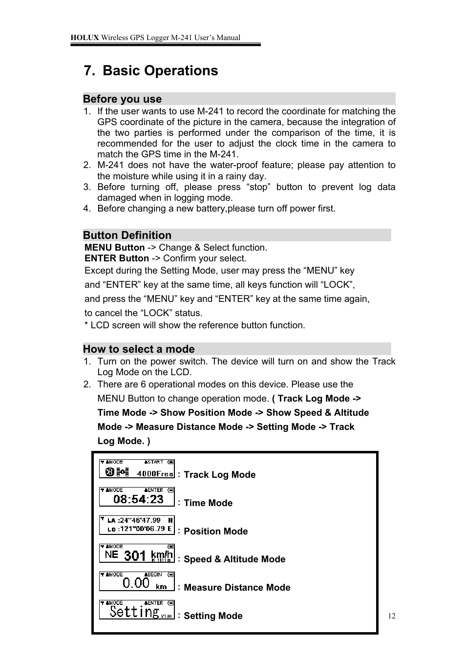 Basic operations | Holux M-241 User Manual | Page 12 / 39