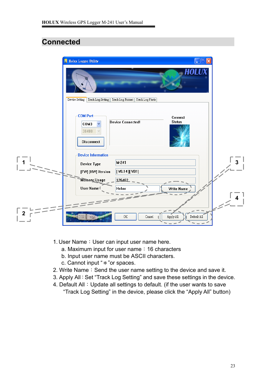 Connected | Holux M-241 User Manual | Page 23 / 39