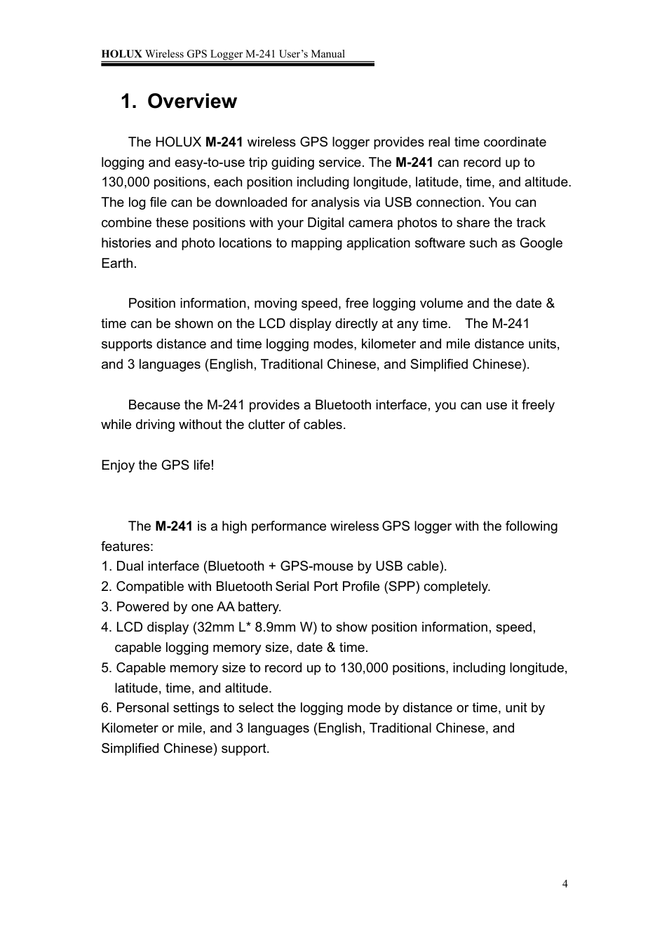 Overview | Holux M-241 User Manual | Page 4 / 39