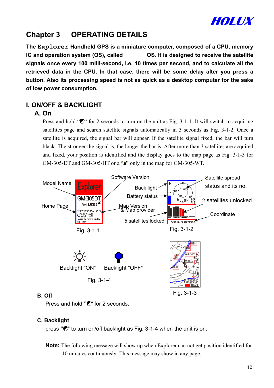 Chapter 3 operating details | Holux GM-305 User Manual | Page 12 / 48