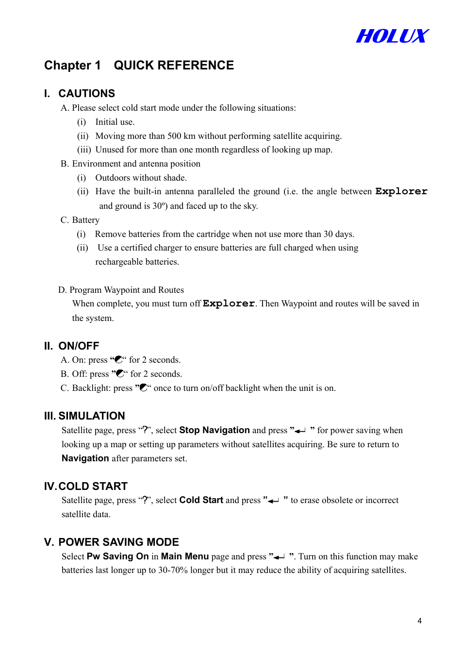 Chapter 1 quick reference | Holux GM-305 User Manual | Page 4 / 48