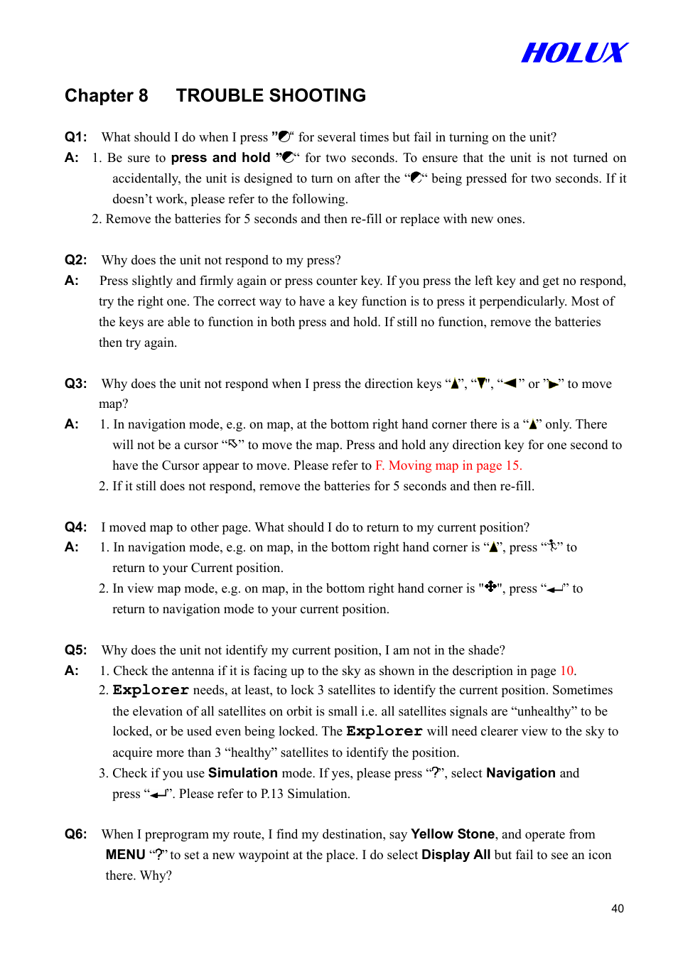 Chapter 8 trouble shooting | Holux GM-305 User Manual | Page 40 / 48