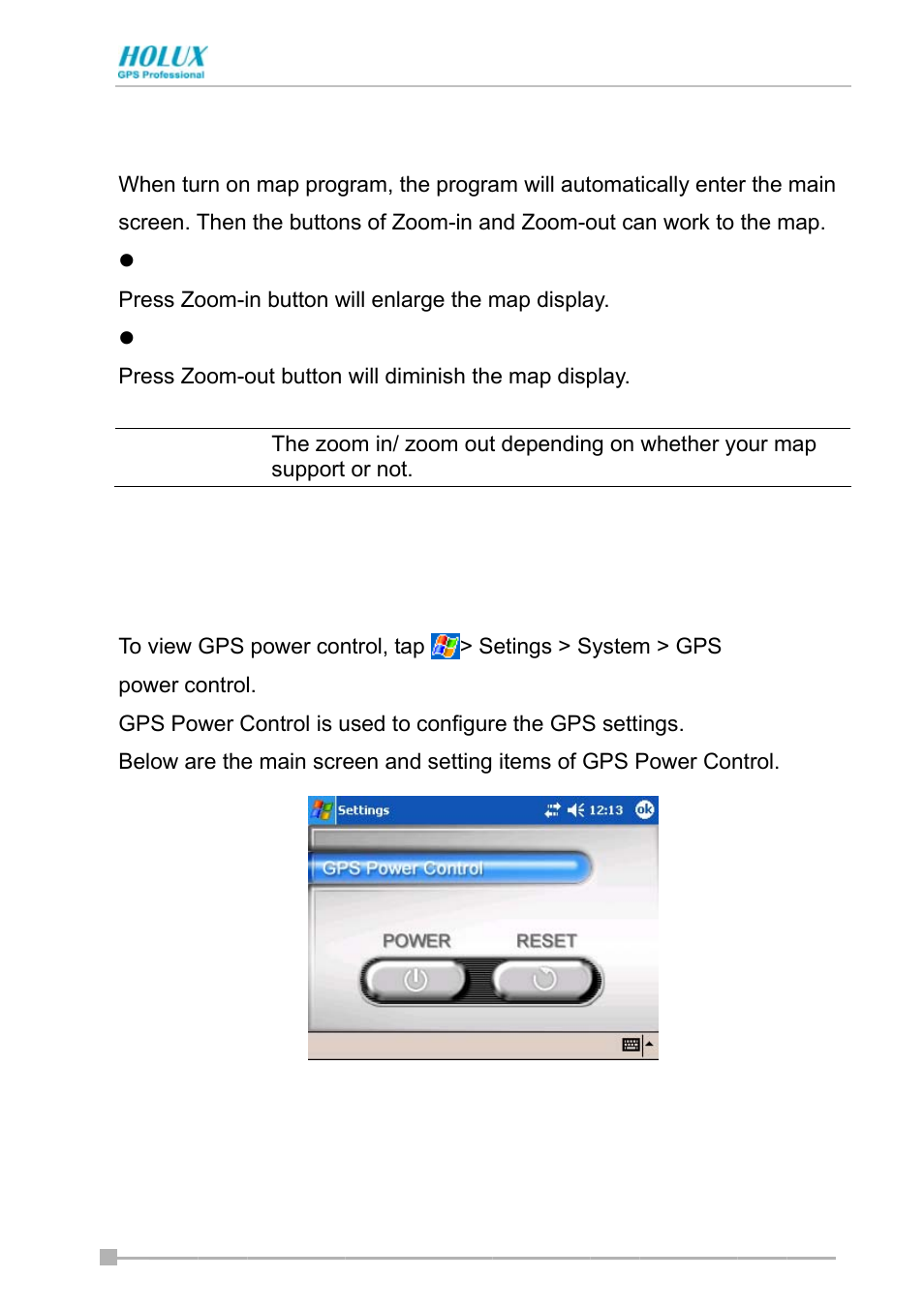 Using gps power control, Zoom in and zoom out | Holux GPSmile Pocket PC User Manual | Page 43 / 50