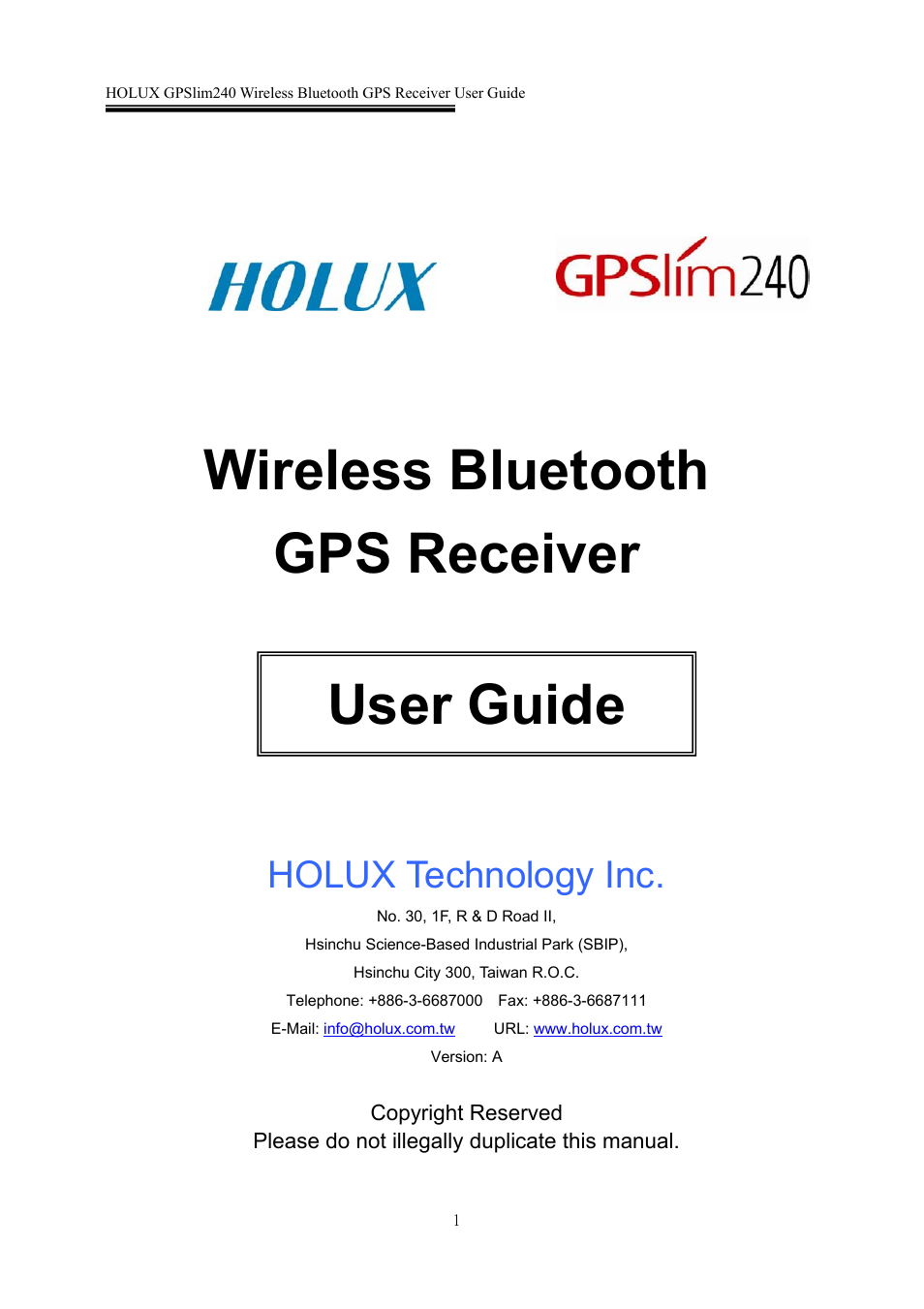 Holux GPSlim 240 User Manual | 25 pages