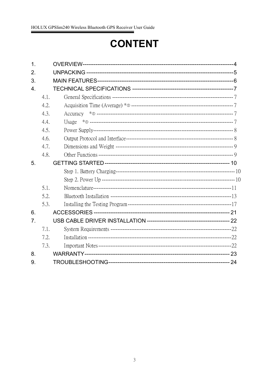Content | Holux GPSlim 240 User Manual | Page 3 / 25