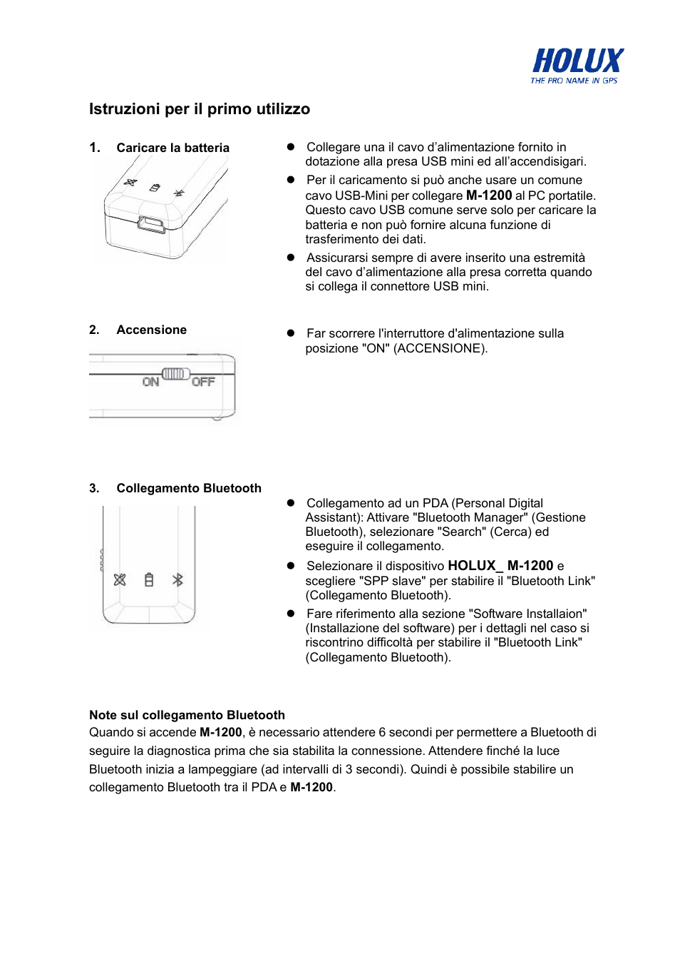 Istruzioni per il primo utilizzo | Holux M-1200 User Manual | Page 14 / 28