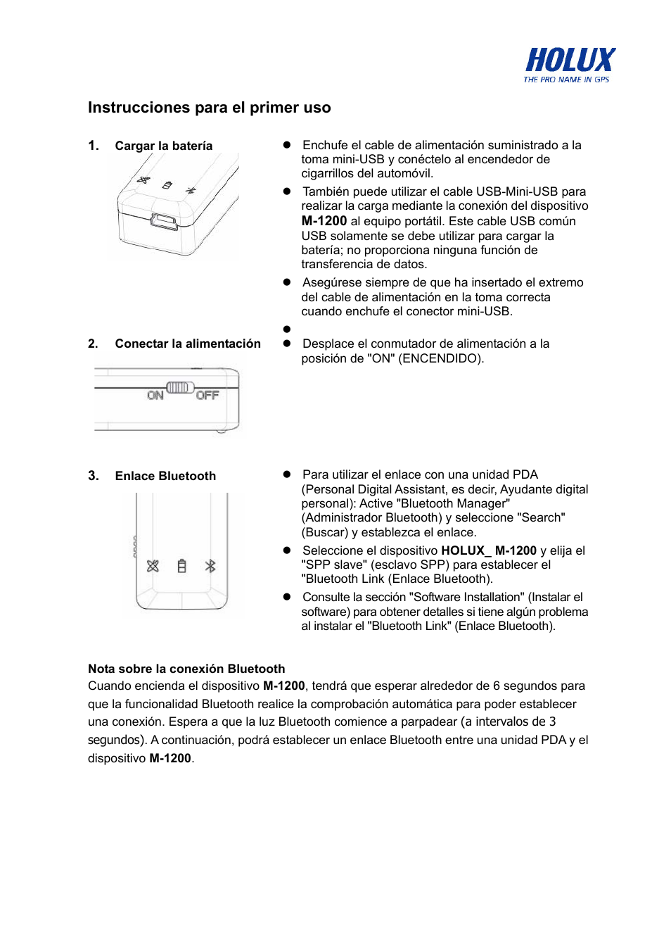 Instrucciones para el primer uso | Holux M-1200 User Manual | Page 20 / 28