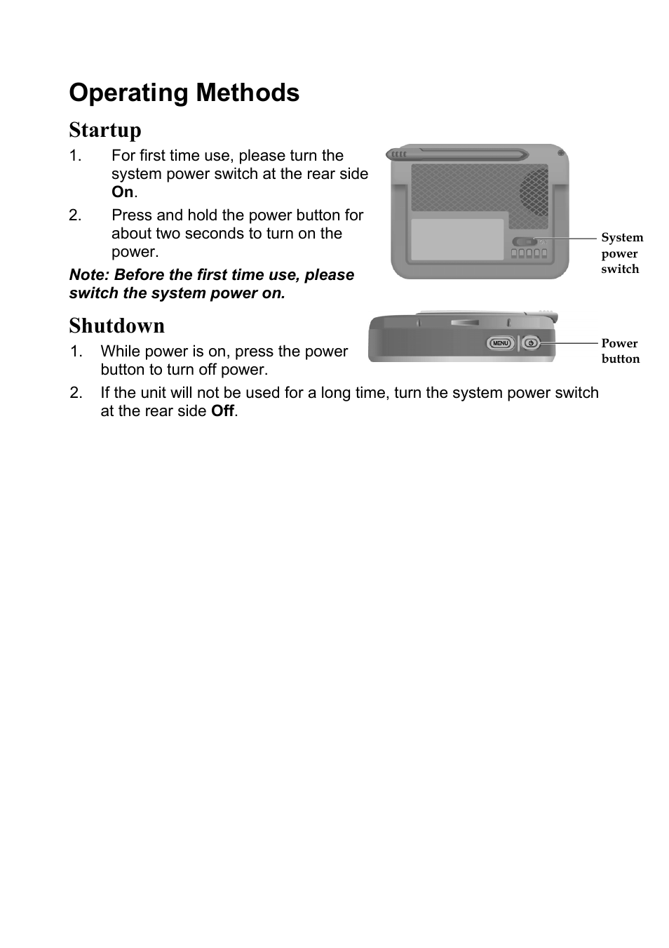 Operating methods, Startup, Shutdown | Holux GPSmile 52 User Manual | Page 3 / 7