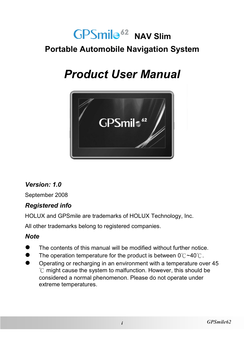 Holux NAV SLIM GPSMILE62 User Manual | 53 pages