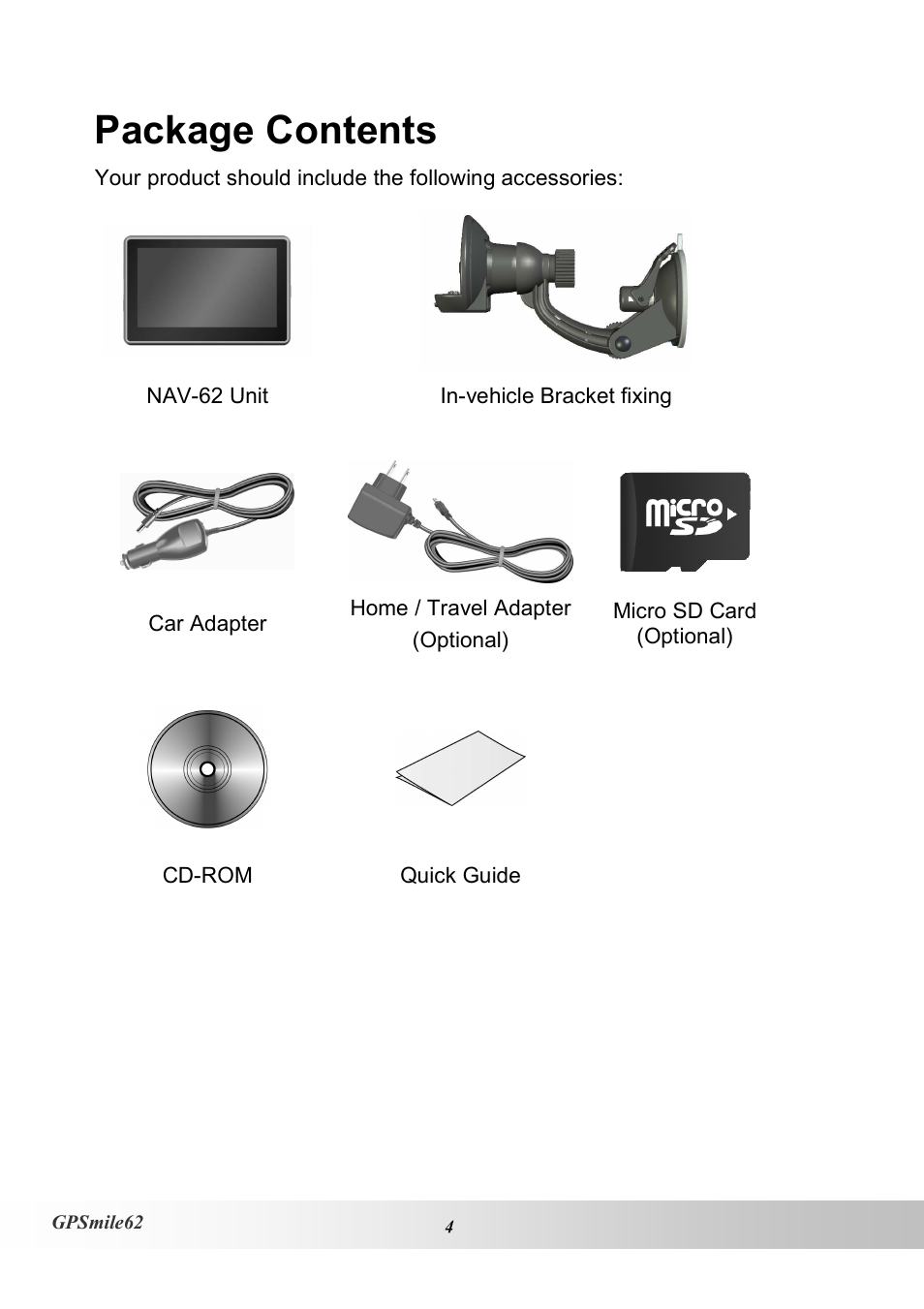 Package contents | Holux NAV SLIM GPSMILE62 User Manual | Page 10 / 53