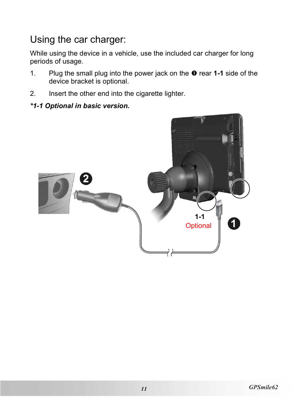 Using the car charger | Holux NAV SLIM GPSMILE62 User Manual | Page 17 / 53