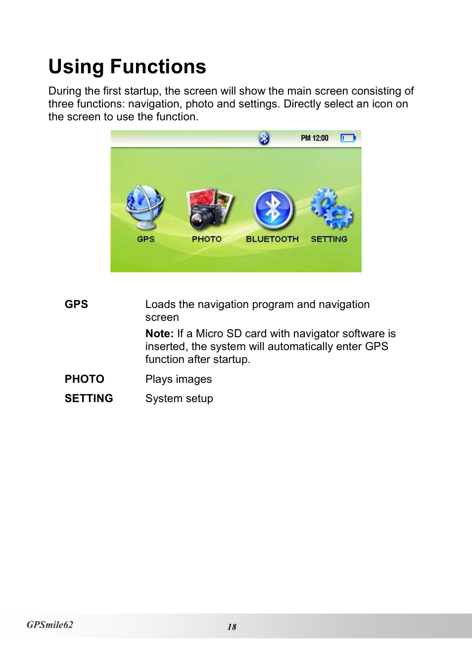 Using functions | Holux NAV SLIM GPSMILE62 User Manual | Page 24 / 53
