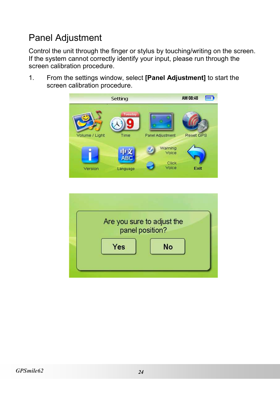 Panel adjustment | Holux NAV SLIM GPSMILE62 User Manual | Page 30 / 53