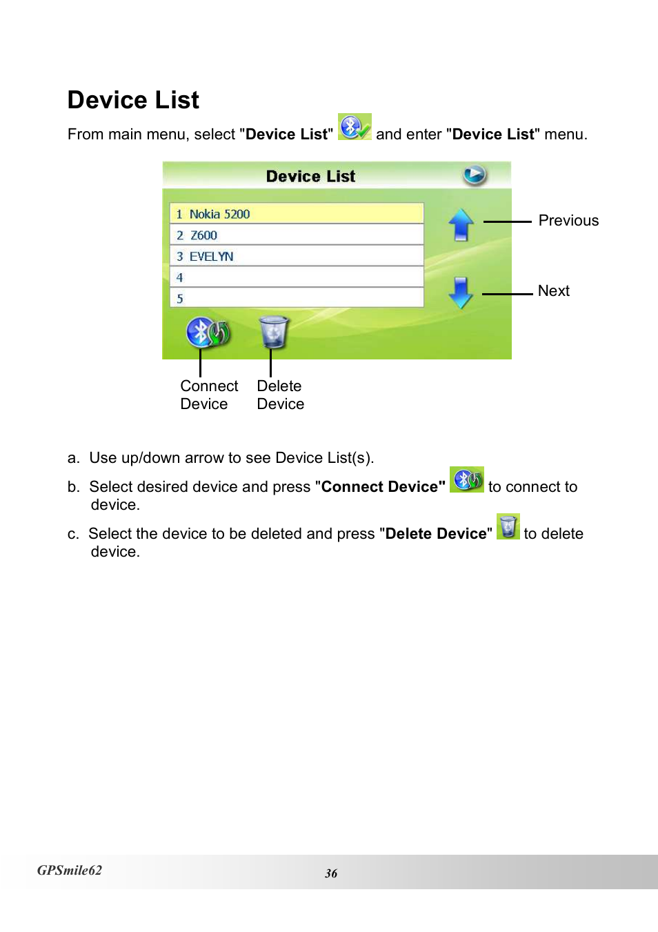 Device list | Holux NAV SLIM GPSMILE62 User Manual | Page 42 / 53