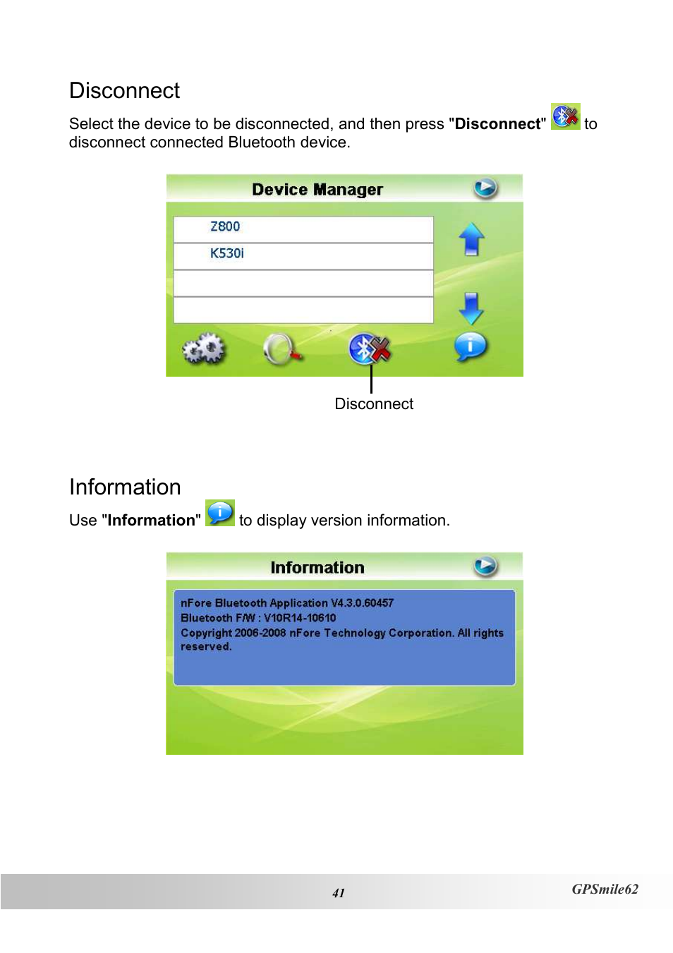 Disconnect, Information | Holux NAV SLIM GPSMILE62 User Manual | Page 47 / 53