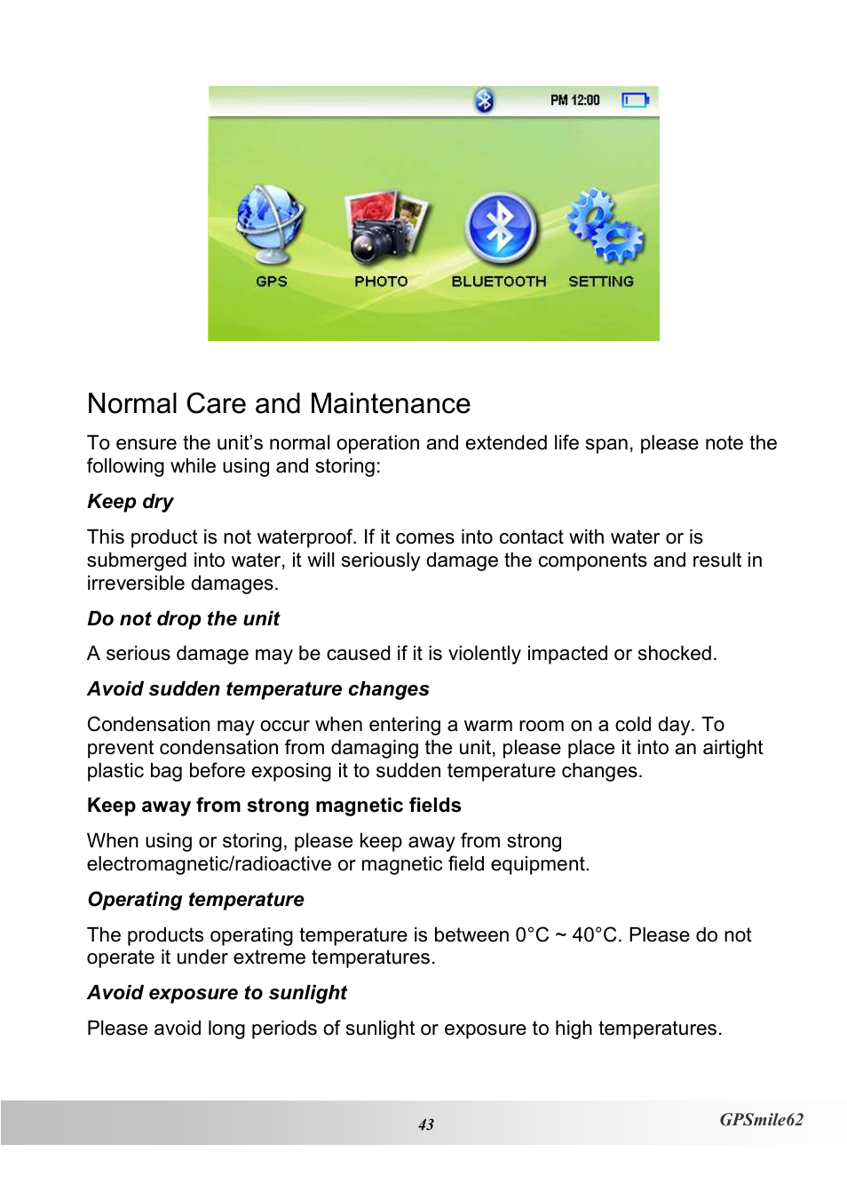 Normal care and maintenance | Holux NAV SLIM GPSMILE62 User Manual | Page 49 / 53