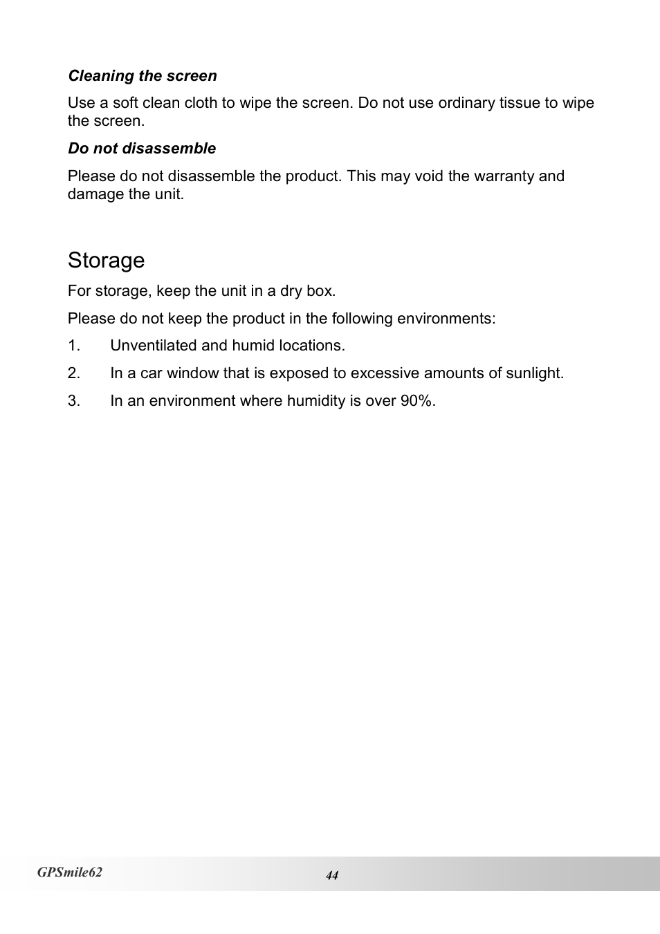 Storage | Holux NAV SLIM GPSMILE62 User Manual | Page 50 / 53