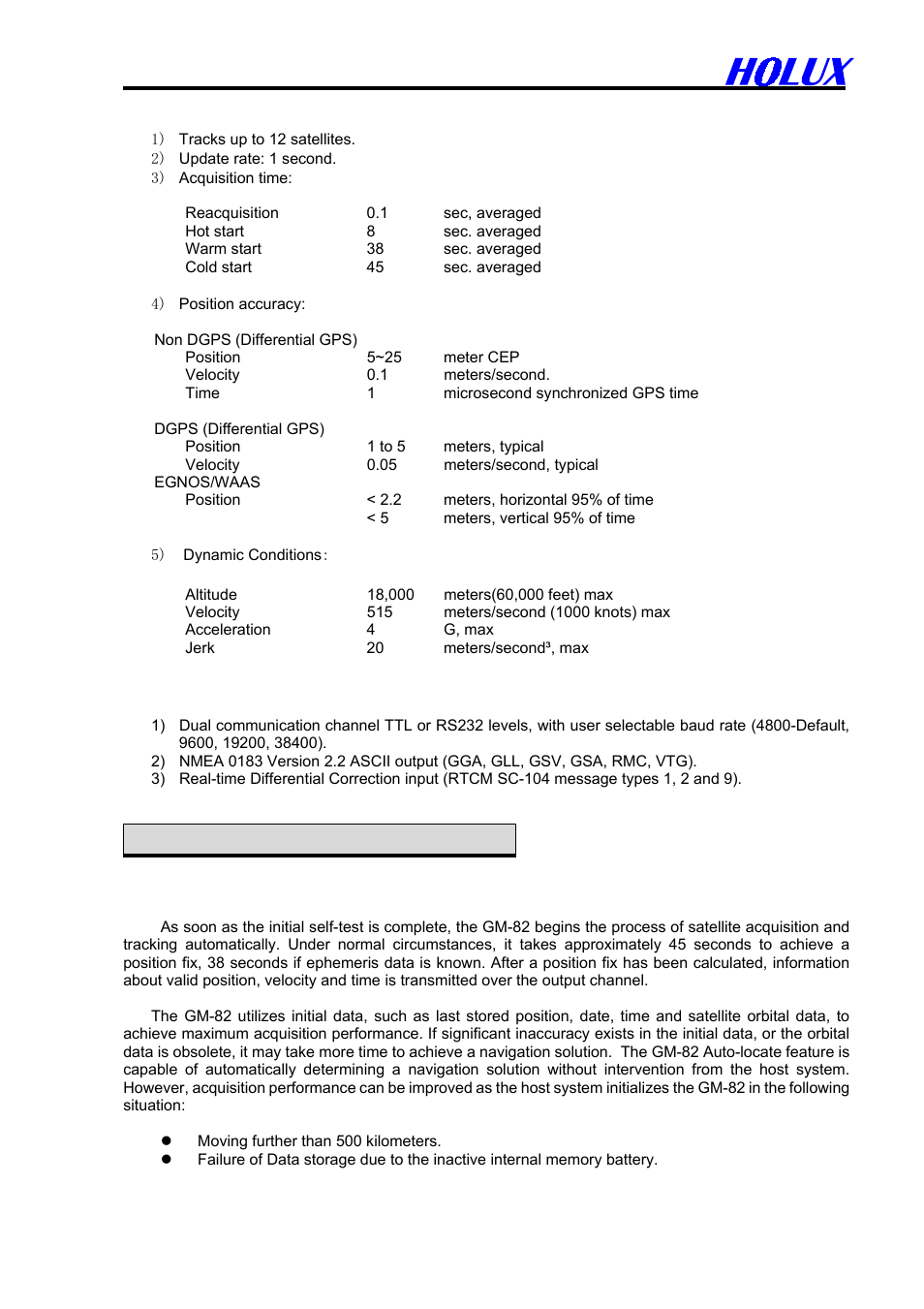 Operational characteristics, 1 initialization | Holux GM-82 User Manual | Page 4 / 13