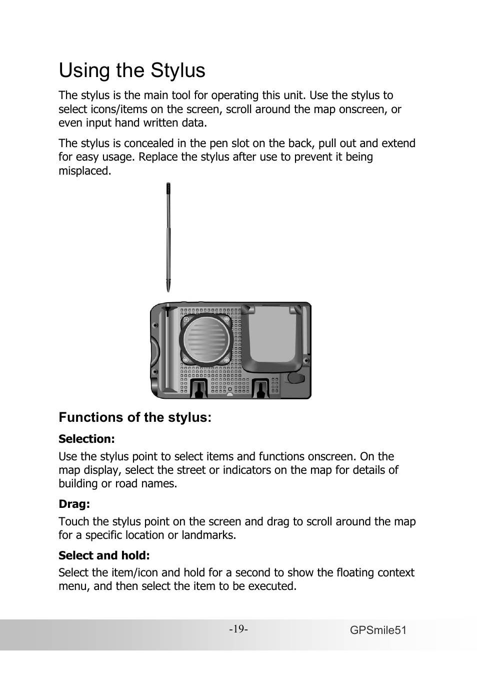 Using the stylus | Holux GPSmile51B User Manual | Page 27 / 46