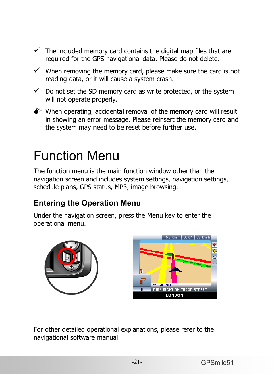 Function menu | Holux GPSmile51B User Manual | Page 29 / 46