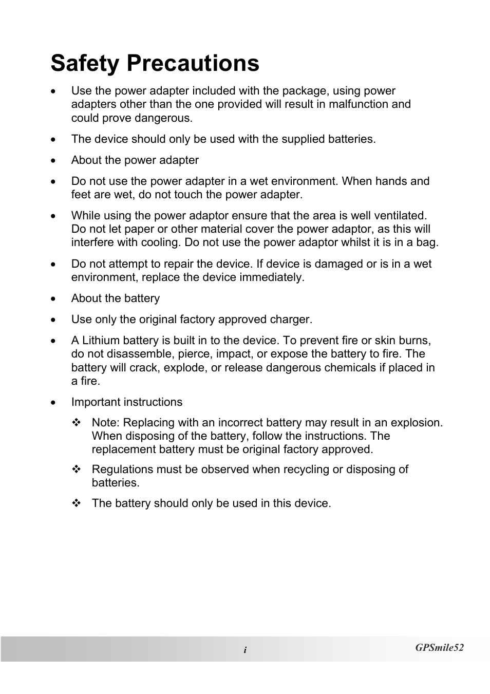 Safety precautions | Holux V1.02 User Manual | Page 5 / 38