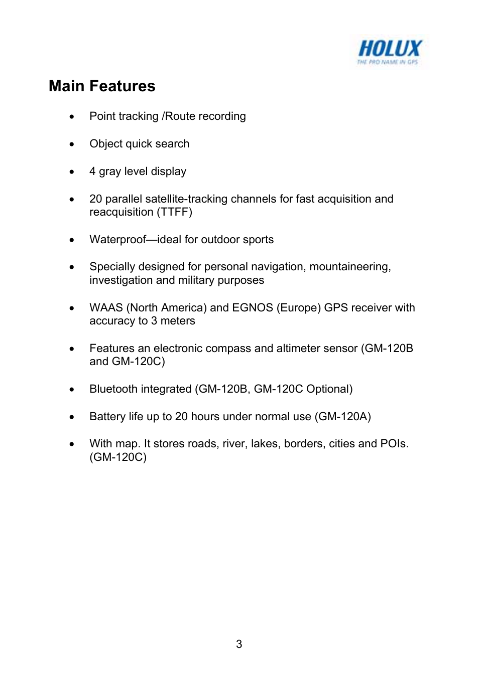 Main features | Holux GM-120 User Manual | Page 10 / 78