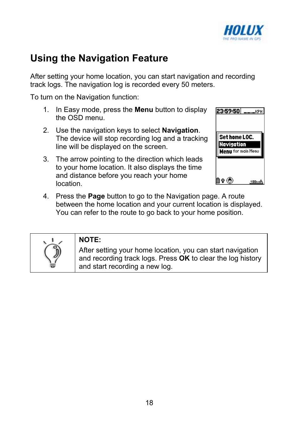 Using the navigation feature | Holux GM-120 User Manual | Page 25 / 78