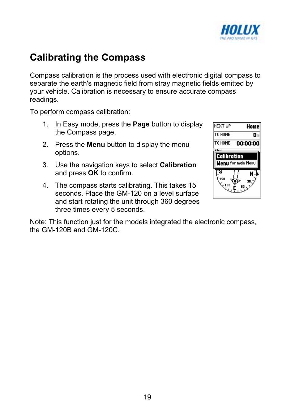 Calibrating the compass | Holux GM-120 User Manual | Page 26 / 78