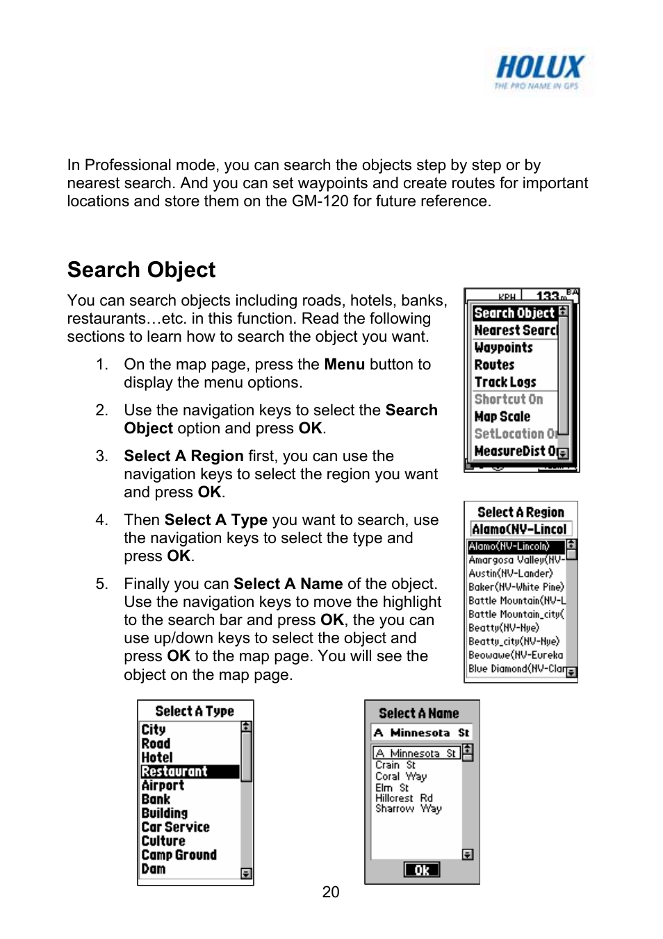 Using professional mode, Search object | Holux GM-120 User Manual | Page 27 / 78