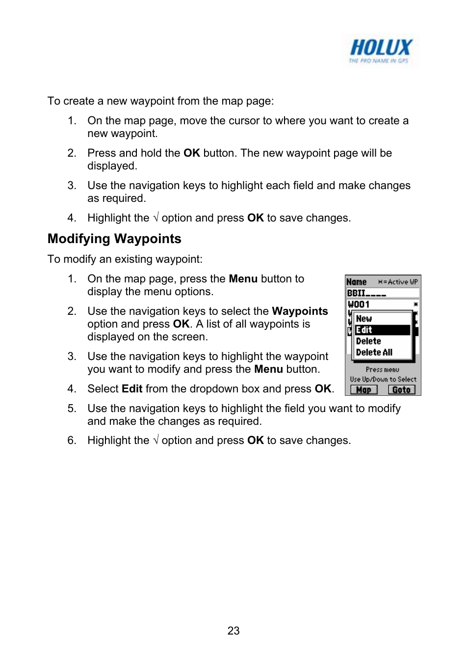 Modifying waypoints | Holux GM-120 User Manual | Page 30 / 78