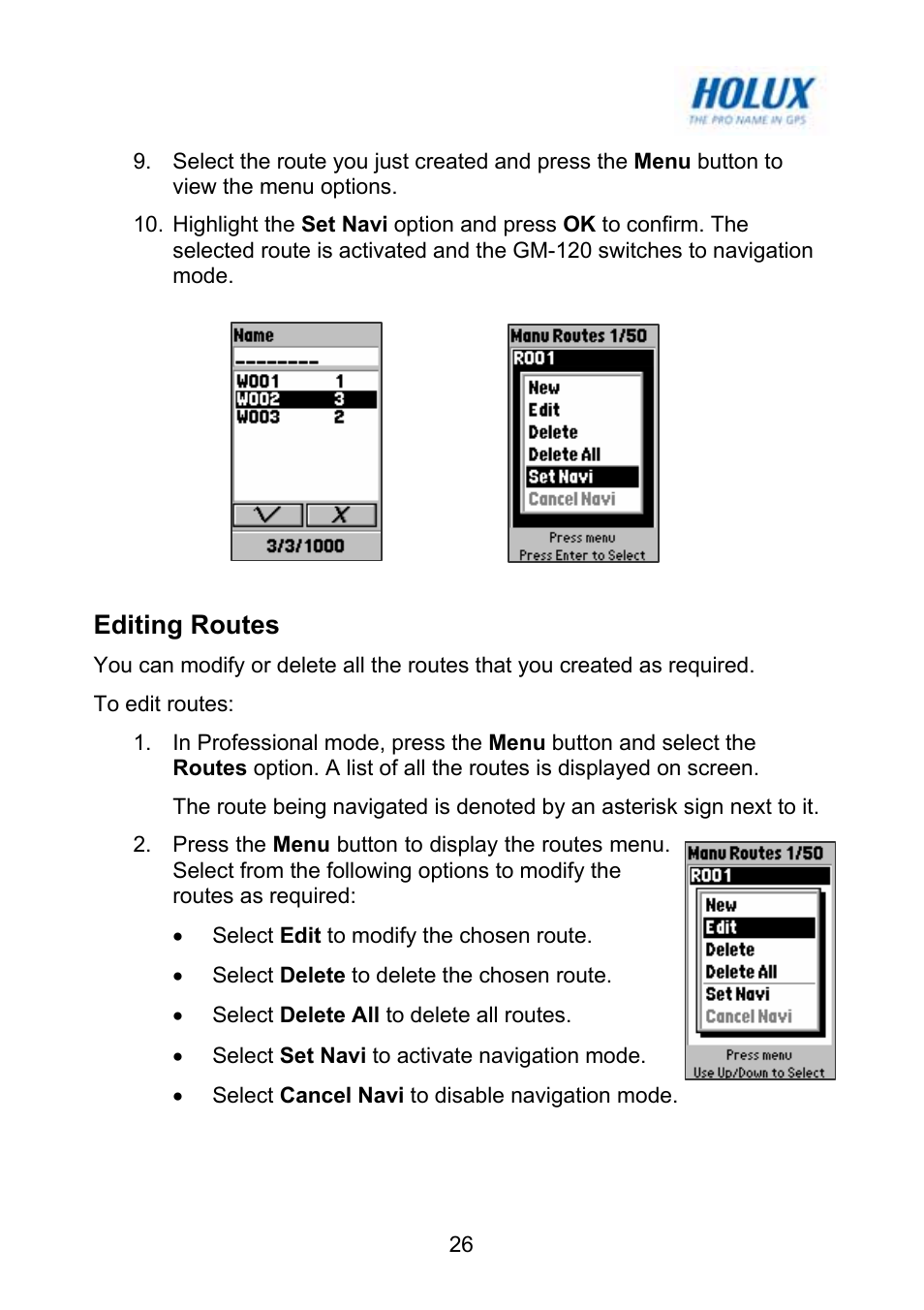 Editing routes | Holux GM-120 User Manual | Page 33 / 78