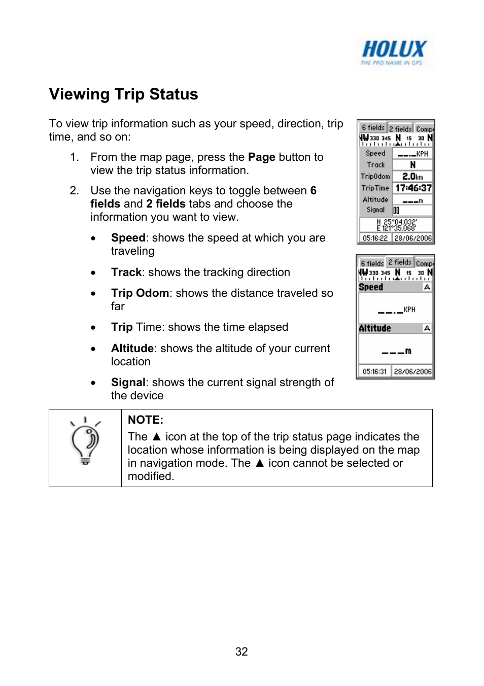 Viewing trip status | Holux GM-120 User Manual | Page 39 / 78