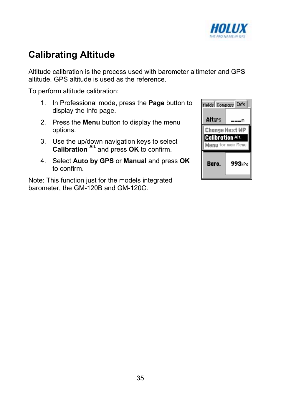 Calibrating altitude | Holux GM-120 User Manual | Page 42 / 78