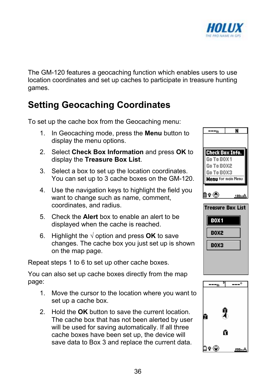 Using geocaching mode, Setting geocaching coordinates | Holux GM-120 User Manual | Page 43 / 78