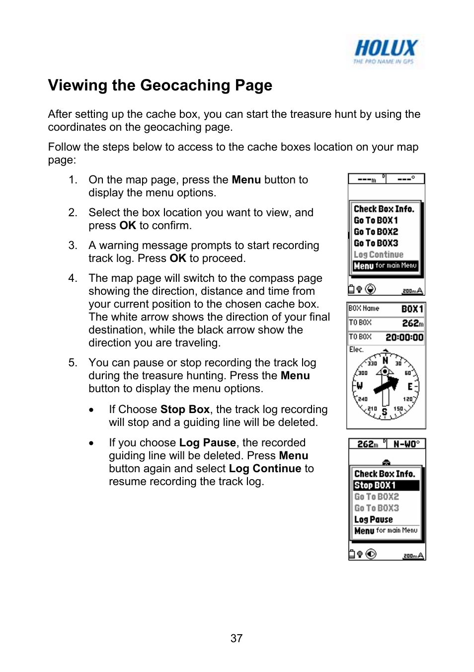 Viewing the geocaching page | Holux GM-120 User Manual | Page 44 / 78